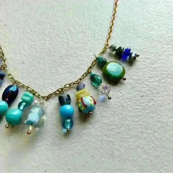 Beaded turquoise charm statement necklace - Picture 2 of 3